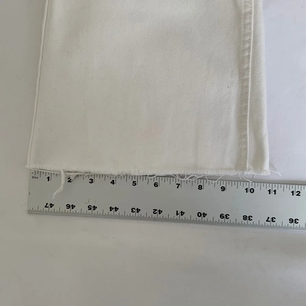 Free People Jeans High Rise Straight Flare 28 White Button Fly Raw Hem Coastal
